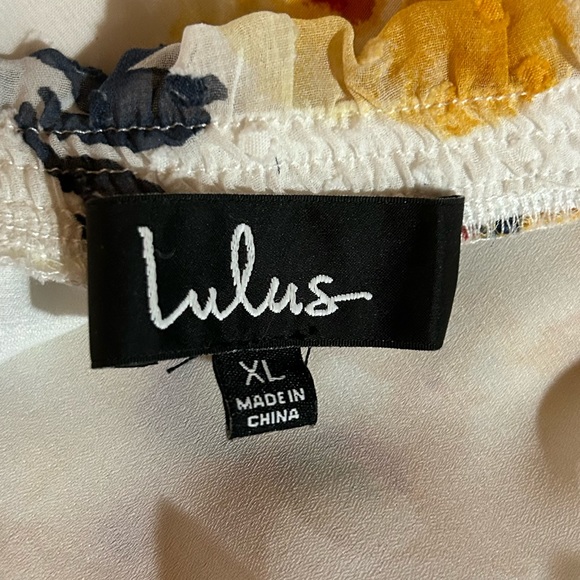 Lulu’s White Gather Flower Off-The-Shoulder Swiss Dot Chiffon Crop Top - Picture 7 of 9